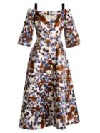 Matchesfashion.com Erdem - Karol Open Shoulder Duchess Satin Dress - Womens - Blue Print