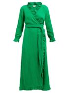 Matchesfashion.com Rhode - Jagger Ruffled Cotton Gauze Wrap Dress - Womens - Green