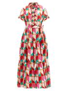 Matchesfashion.com La Doublej - Long And Sassy Farfalle-print Silk-twill Dress - Womens - Pink Print