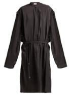 Matchesfashion.com Lemaire - Wrap Style Hammered Silk Blend Dress - Womens - Dark Grey