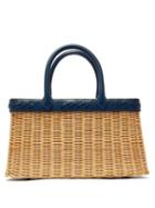 Matchesfashion.com Sparrows Weave - The Tote Small Wicker And Leather Basket Bag - Womens - Navy Multi