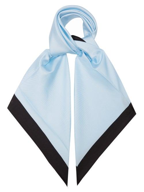 Lescarf - Border-print Silk-twill Scarf - Womens - Pale Blue