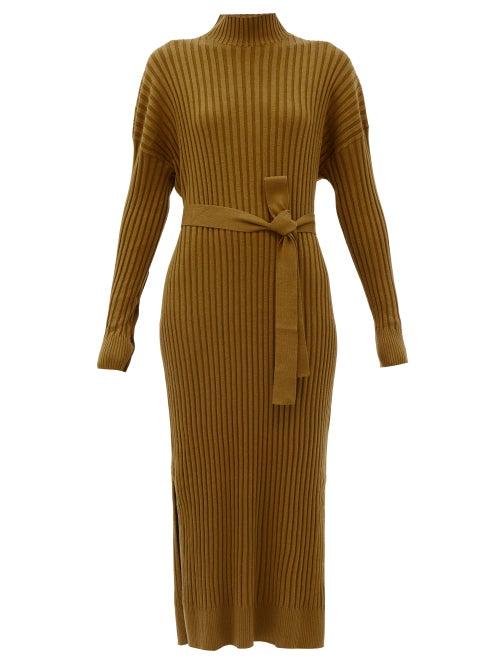 Matchesfashion.com Proenza Schouler - High-neck Buttoned Silk-blend Midi Dress - Womens - Brown
