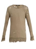 Matchesfashion.com Balmain - Distressed Ribbed Knit Jersey Sweater - Mens - Khaki