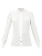 Matchesfashion.com Dolce & Gabbana - Pussy-bow Logo-jacquard Silk Blouse - Womens - White