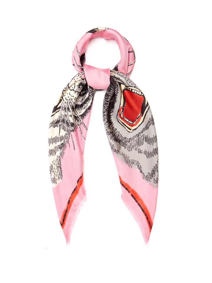 Gucci Tiger Face-print Silk-twill Scarf