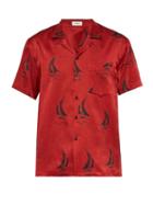 Matchesfashion.com Commas - Boat Print Short Sleeved Silk Blend Shirt - Mens - Red