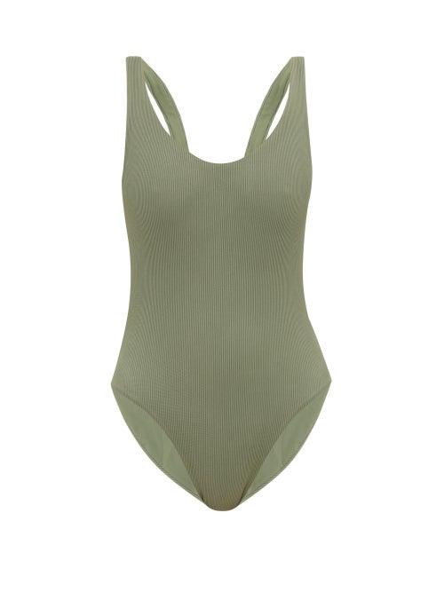 Matchesfashion.com Jade Swim - Contour Scoop-back Ribbed Swimsuit - Womens - Dark Green