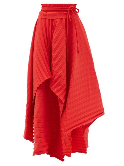 A.w.a.k.e. Mode - Asymmetric Pleated Crepe Skirt - Womens - Red