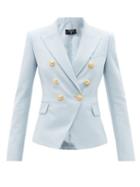 Ladies Rtw Balmain - Double-breasted Tailored Wool Jacket - Womens - Blue