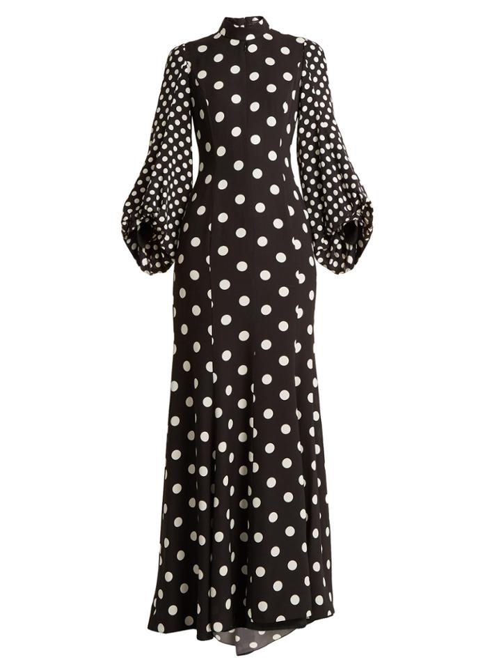 Andrew Gn High-neck Polka-dot Print Balloon-sleeve Silk Gown