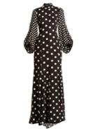 Andrew Gn High-neck Polka-dot Print Balloon-sleeve Silk Gown