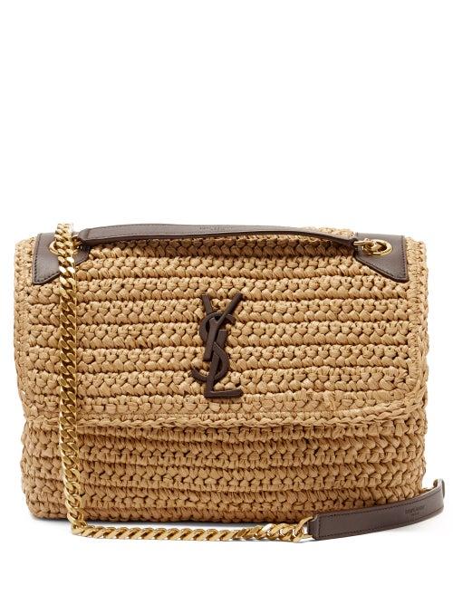 Matchesfashion.com Saint Laurent - Niki Medium Ysl-plaque Raffia Shoulder Bag - Womens - Brown Multi