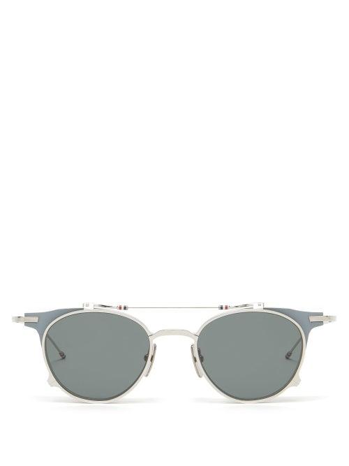 Matchesfashion.com Thom Browne - Clip-on Lens Round Sunglasses - Mens - Grey