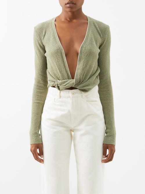 Jacquemus - Noue Cotton-blend Knitted Wrap Top - Womens - Light Khaki