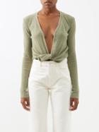 Jacquemus - Noue Cotton-blend Knitted Wrap Top - Womens - Light Khaki