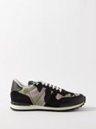 Valentino Garavani - Rockrunner Camo-jacquard And Suede Trainers - Mens - Black White