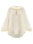 Khaite - Fantine Flounced-collar Cotton- Blend Voile Top - Womens - Cream