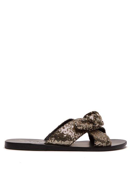 Matchesfashion.com Ancient Greek Sandals - Thais Sequin Embellished Leather Slides - Womens - Black Gold