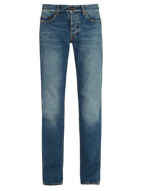 Matchesfashion.com Saint Laurent - Distressed Slim Leg Jeans - Mens - Blue
