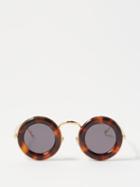 Loewe Eyewear - Round Tortoiseshell-acetate And Metal Sunglasses - Mens - Dark Tortoiseshell