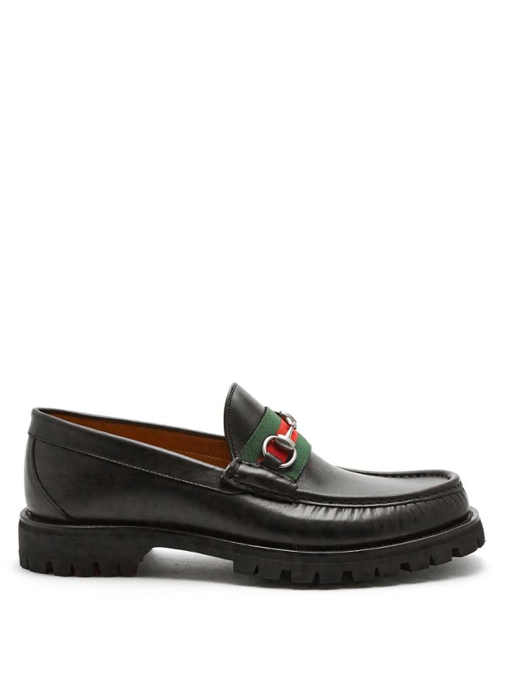 Gucci Web-trim Leather Loafers