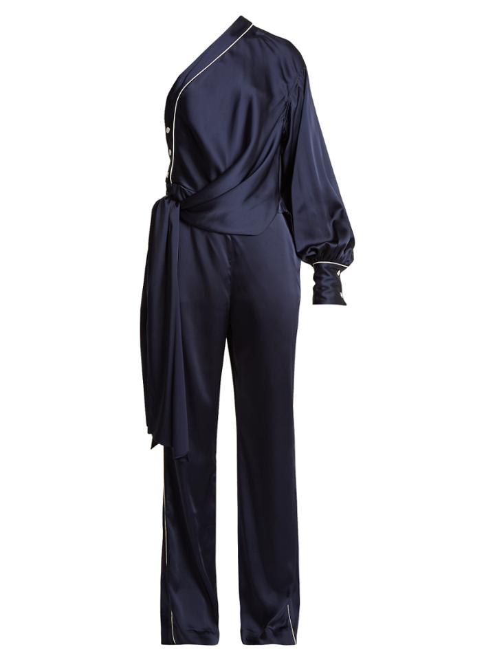 Jonathan Simkhai Asymmetric-drape One-shoulder Satin Jumpsuit