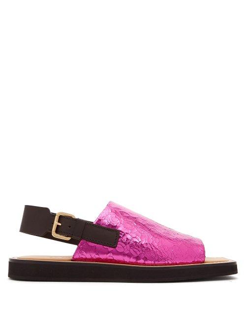 Matchesfashion.com Colville - Square Toe Crackled Leather Sandals - Womens - Fuchsia