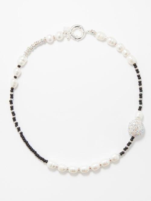 Pearl Octopuss.y - Baroque Pearl & Beaded Choker Necklace - Womens - Silver Multi