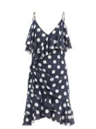 Matchesfashion.com Balmain - Ruffled Polka-dot Silk Mini Dress - Womens - Navy Multi