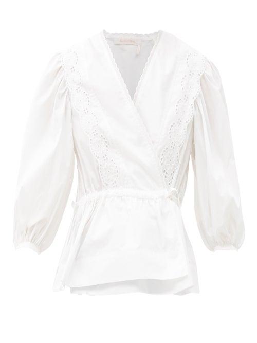 Matchesfashion.com See By Chlo - Wrap-front Broderie-anglaise Cotton-poplin Top - Womens - White