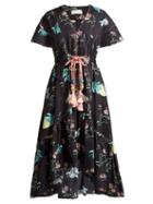 Matchesfashion.com Peter Pilotto - V Neck Floral Print Cotton Dress - Womens - Black Multi