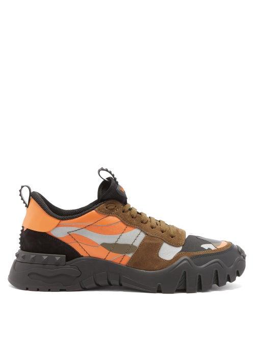 Matchesfashion.com Valentino Garavani - Rockrunner Plus Camouflage-print Mesh Trainers - Mens - Orange Multi