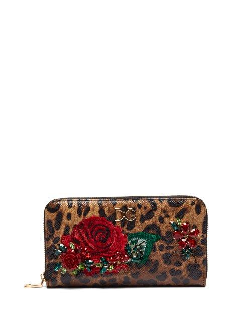 Matchesfashion.com Dolce & Gabbana - Leopard Print Crystal Embellished Leather Wallet - Womens - Leopard