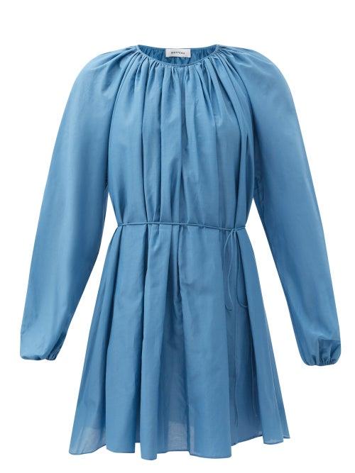Matteau - Gathered Cotton-blend Poplin Mini Dress - Womens - Blue