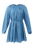 Matteau - Gathered Cotton-blend Poplin Mini Dress - Womens - Blue
