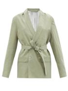 Matchesfashion.com Lemaire - Double-breasted Belted Silk-blend Crepe Jacket - Womens - Khaki