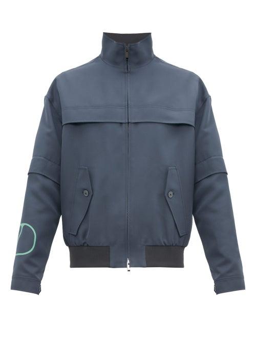 Matchesfashion.com Valentino - Logo Print Removable Sleeve Bomber Jacket - Mens - Grey