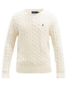 Matchesfashion.com Polo Ralph Lauren - Logo-embroidered Cable-knit Cotton Sweater - Mens - Cream