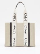 Chlo - Woody Medium Linen-canvas Tote Bag - Womens - Beige Navy