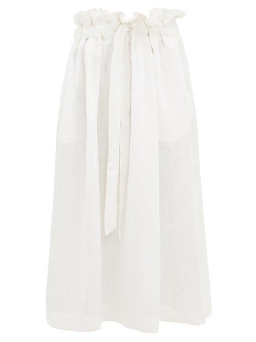 Matchesfashion.com Mara Hoffman - Adora Paperbag Waist Linen Midi Skirt - Womens - White