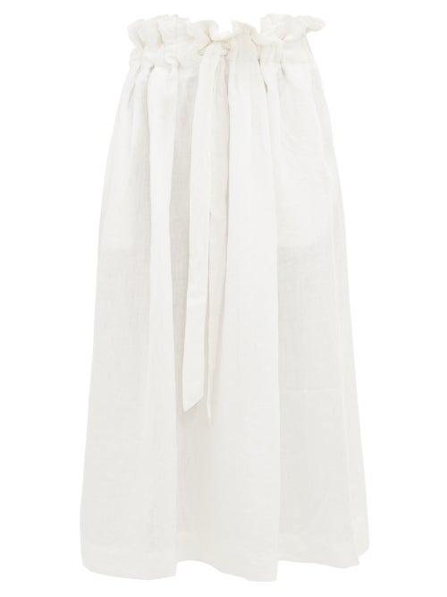 Matchesfashion.com Mara Hoffman - Adora Paperbag Waist Linen Midi Skirt - Womens - White