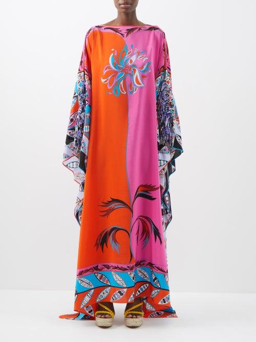 Pucci - Printed Silk Crepe De Chine Kaftan - Womens - Pink Red