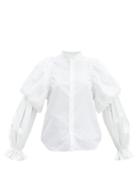 Matchesfashion.com Noir Kei Ninomiya - Gathered Balloon-sleeve Cotton-poplin Shirt - Womens - White
