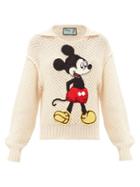 Matchesfashion.com Gucci - Mickey Mouse Crochet-appliqu Wool Sweater - Womens - Ivory