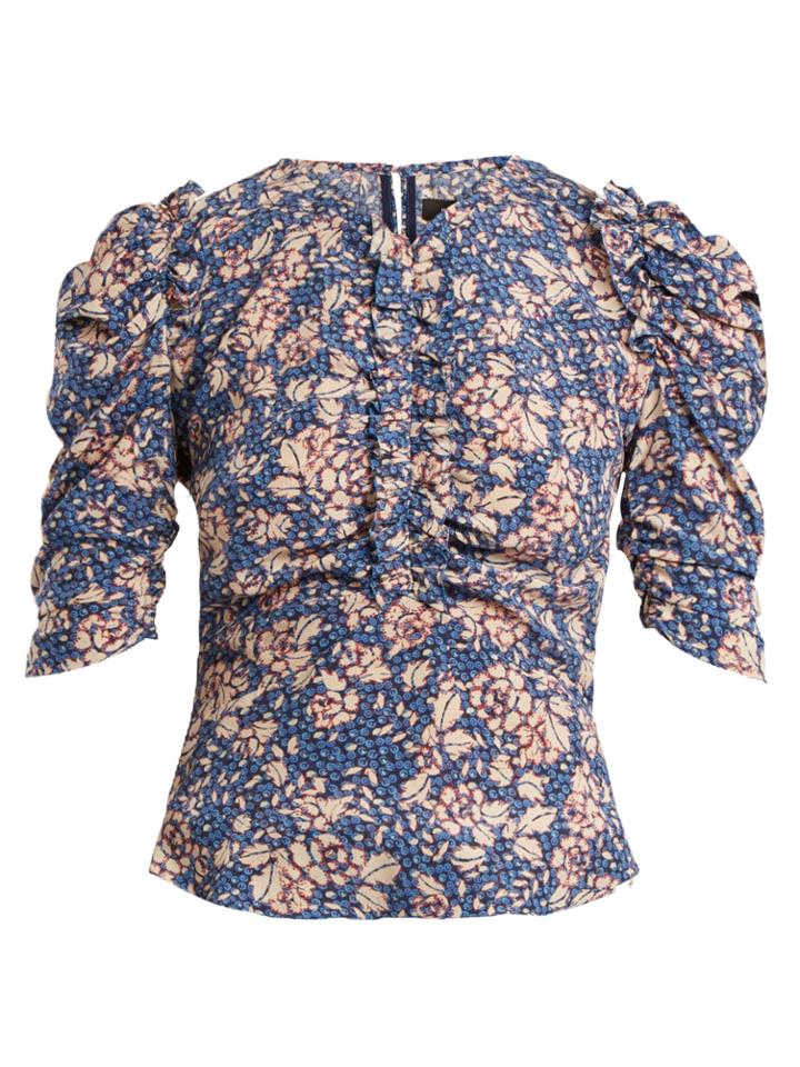 Isabel Marant Brizo Ruffle-trimmed Floral-print Stretch-silk Top