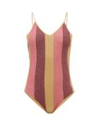 Matchesfashion.com Oseree - Lumire Striped Metallic Swimsuit - Womens - Multi