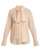 Matchesfashion.com Chlo - Tie Neck Silk Crepe Shirt - Womens - Pink