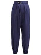 Matchesfashion.com Golden Goose Deluxe Brand - Lucy High Waist Cotton Trousers - Womens - Dark Blue