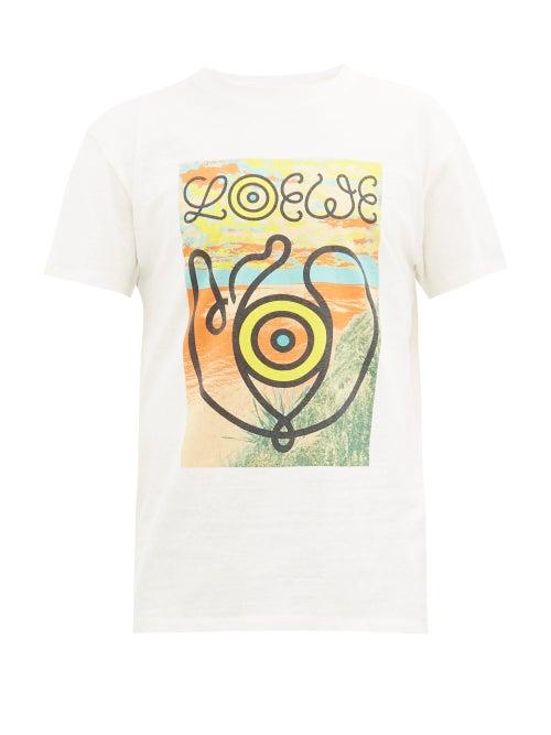 Matchesfashion.com Eye/loewe/nature - Landscape-print Slubbed Cotton-jersey T-shirt - Mens - White